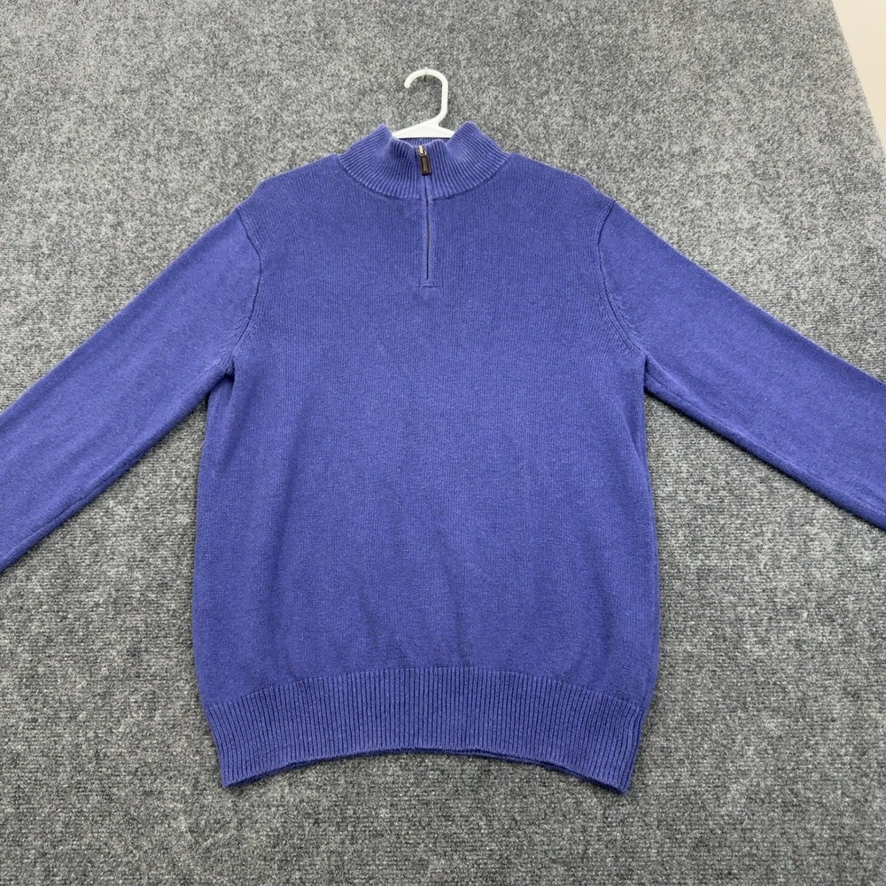 J Crew Sweater Mens M Blue‎ Cotton Cashmere Quarter Zip Pullover Classic Preppy